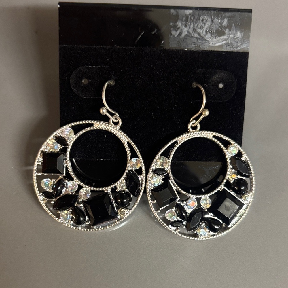 Elegant Black and Silver Hoop Earrings